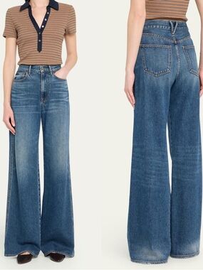 Veronica Beard Kasey Mid-Rise Wide-Leg Jeans
